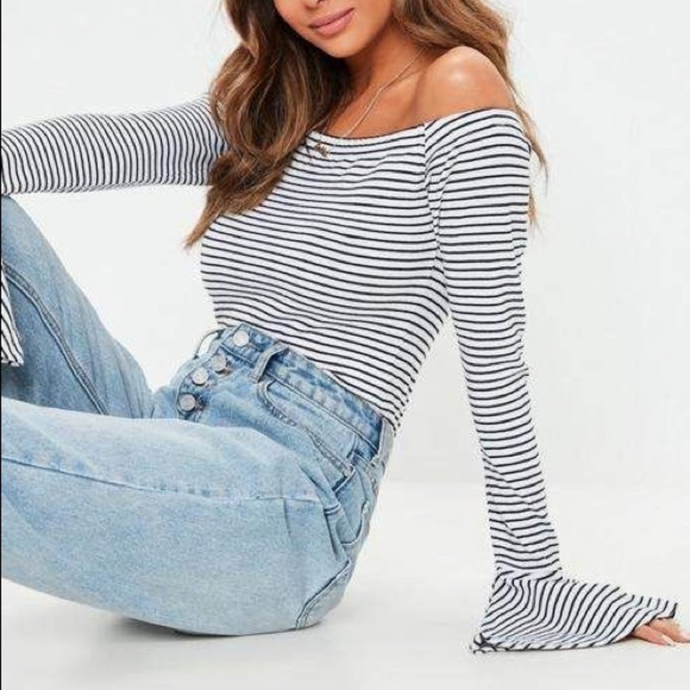 White Bardot Stripe Bodysuit Size 4